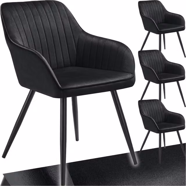 Tectake Marilyn Dining Chair in Black Velvet with Silver Metal Legs, Set of 4