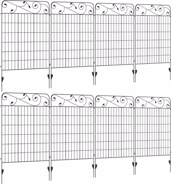 Outsunny Decorative Garden Fencing, 8-Piece Black Metal Palisade Picket Fence Panels for Flower Bed Edging – 1