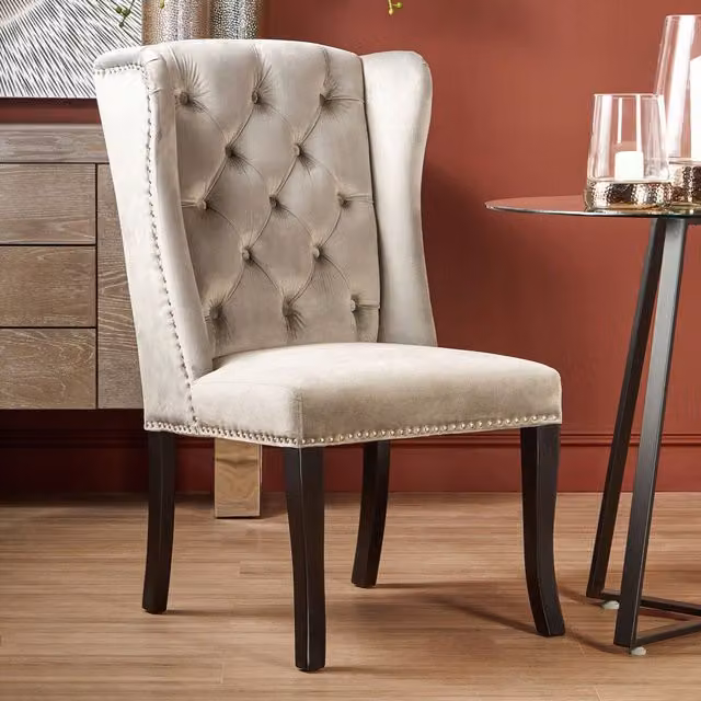 Interiors by Premier Classic Grey Velvet Dining Chair with Wood Legs – 2