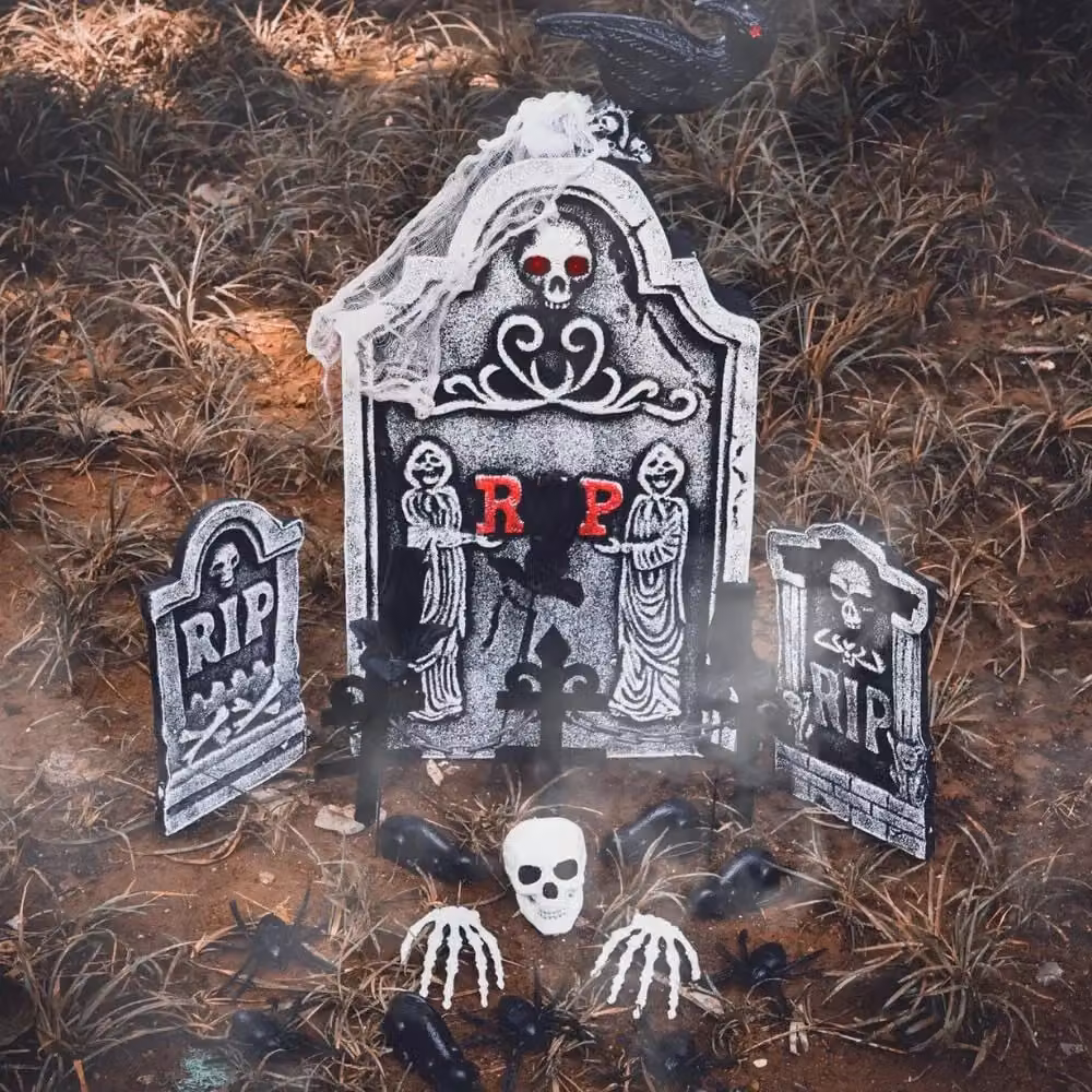 Garden Greatness 26pc Halloween Tombstone and Graveyard Accessory Set in Black and Red – 3