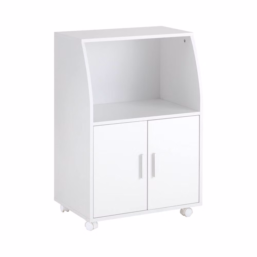 SoBuy Modern Compact Kitchen Trolley with Hinged Doors and Open Shelf in White – 2