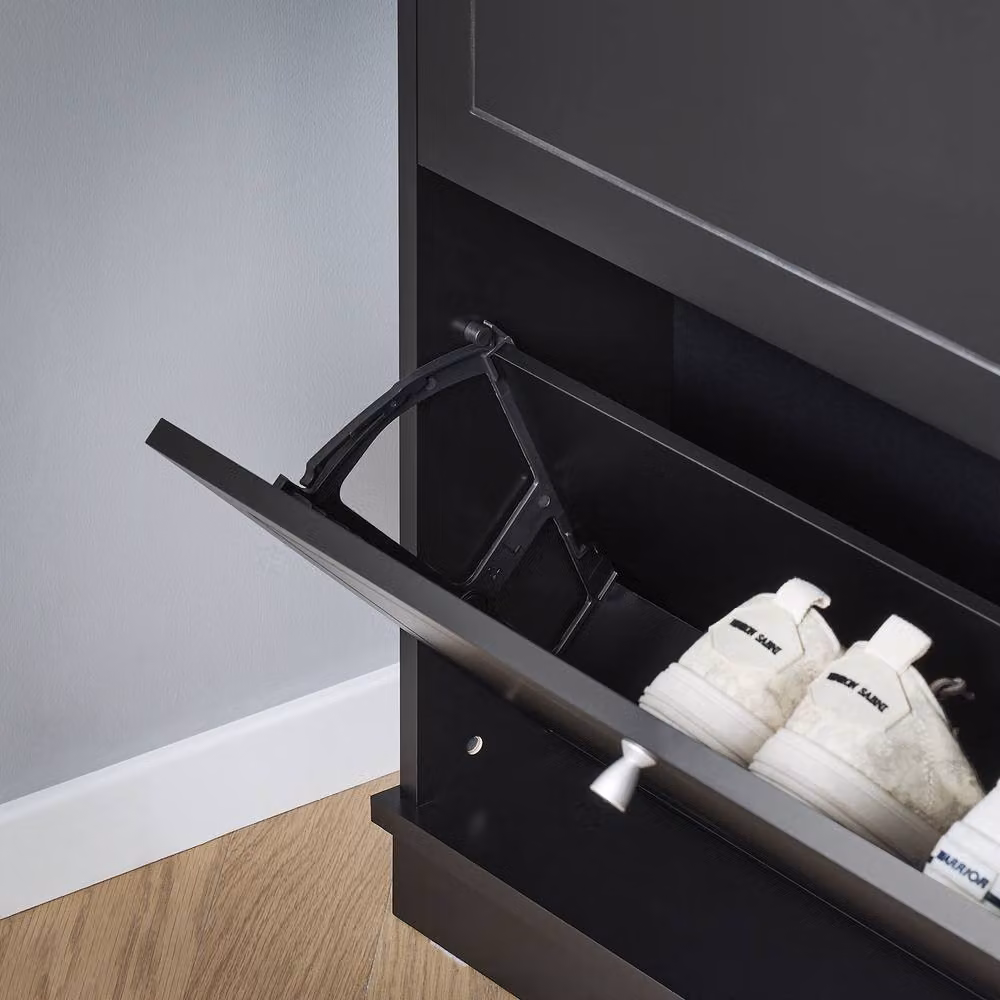 SoBuy Slim Modern Black Matt Shoe Cabinet with Tilting Compartments and Internal Shelves – 3