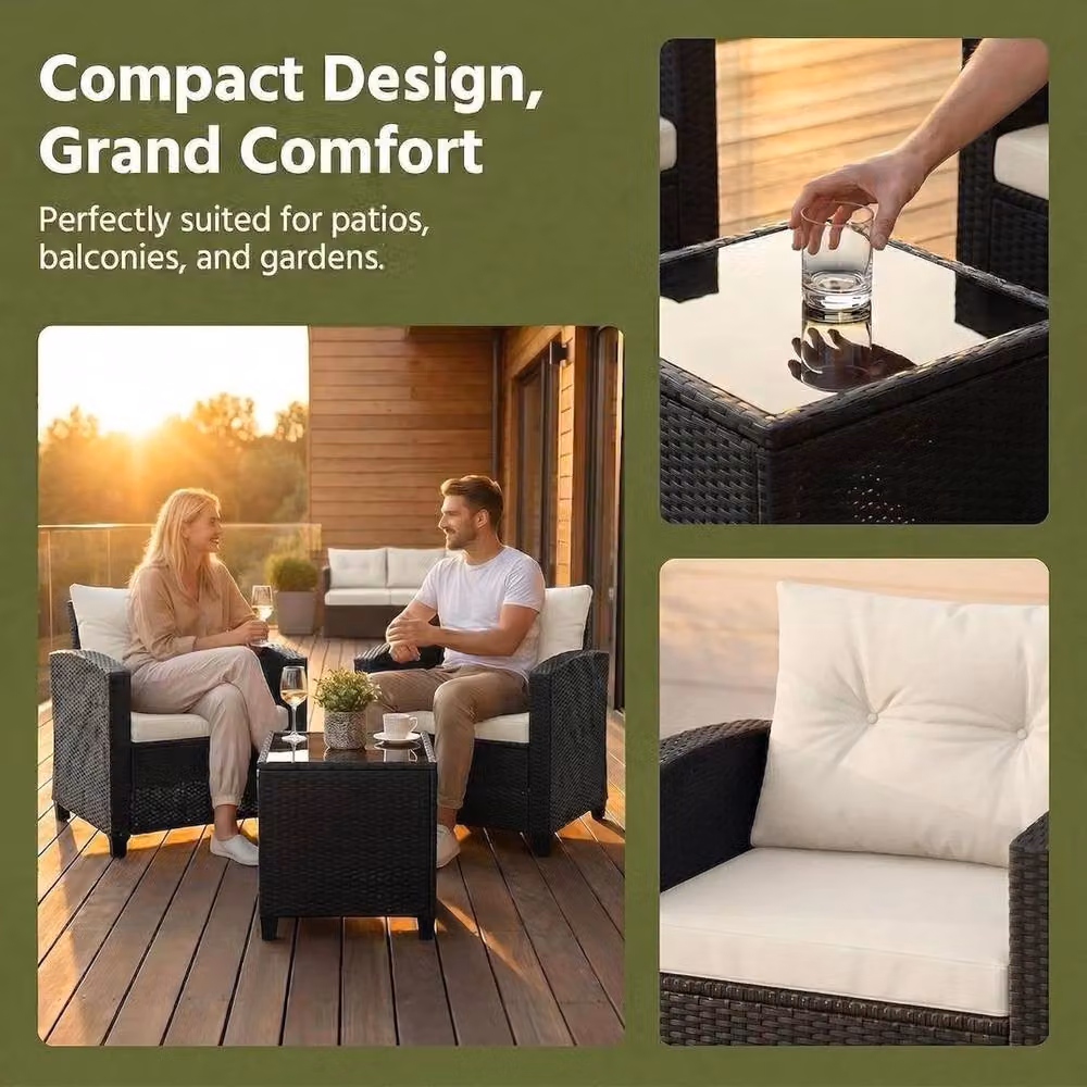 SPETLEK 3 Piece Black Rattan Garden Furniture Set for Adults – 4