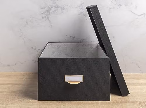 Exacompta Office by Me Set of 3 Nesting Document Boxes in Black Textile Effect Paper – 2