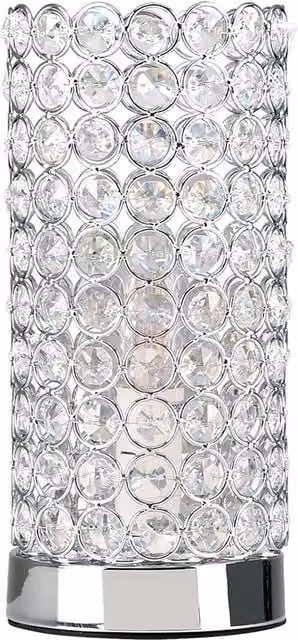 ValueLights Jewel Cylinder Touch Table Lamp in Silver and Chrome with Crystal Accents and Dimmable Functionality