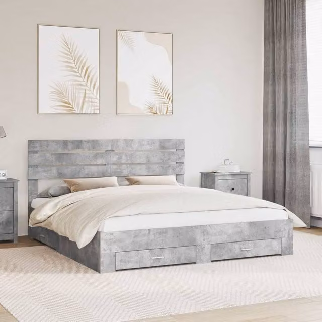 Berkfield Home Modern Bed Frame with Headboard and Drawers in Grey Engineered Wood