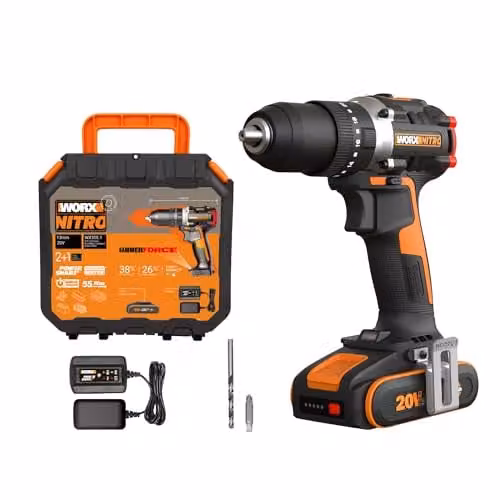 Worx WX355.1 20V Brushless Cordless Combi Impact Drill, 55Nm, Black