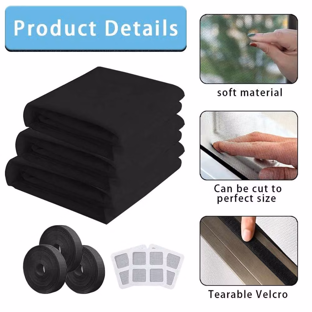 FLAVORA 6 Pack Black Insect and Mosquito Window Screen Mesh Net with Velcro – 4