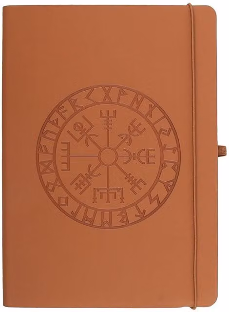 Something Different Viking Compass Faux Leather A5 Hardcover Notebook and Pen Set, Brown