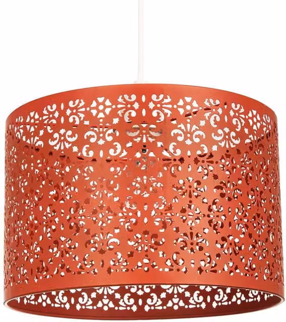 Happy Homewares Moroccan Metal Pendant Lamp Shade in Orange and Red with Floral Decoration, Diameter: 30.48 cm