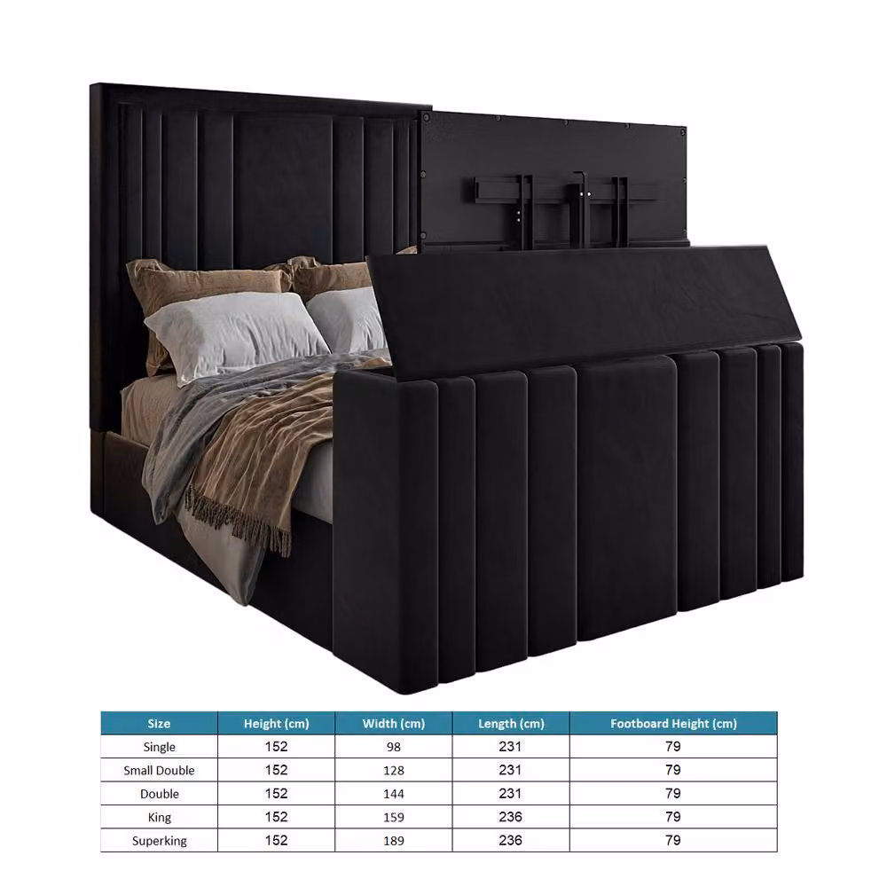 KDMD Atom Bespoke Super King Upholstered Soft Velvet Bed Frame with Lift Up Base in Black – 4