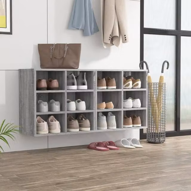 Berkfield Home Set of 2 Wall Mounted Shoe Cabinets in Grey, W/D/H: 52.5 x 30 x 50 cm – 1