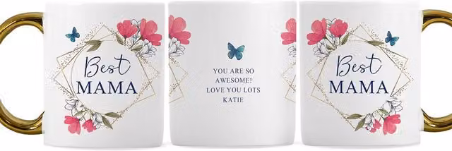 Personalised Memento Company Women's Personalised Geometric Floral Ceramic Mug in White with Gold Handle