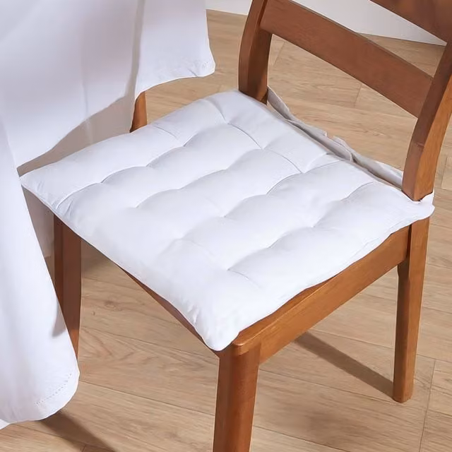 Homescapes White Cotton Square Seat Pad with Button Straps, Pack of 4