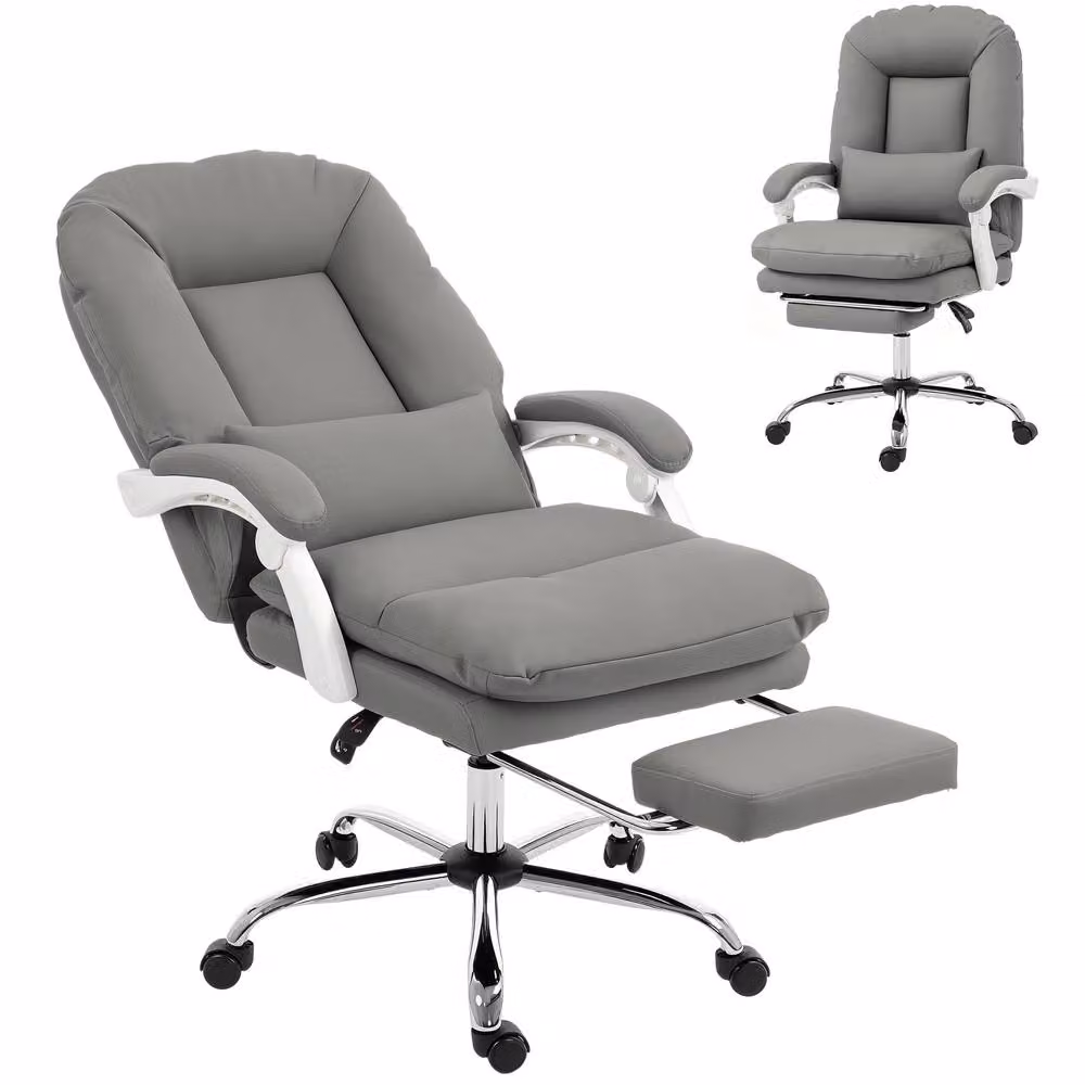 STILVORA Grey Faux Leather Executive Office Chair with Headrest and Footrest – 3