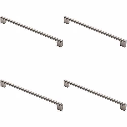 Loops 4 Pack Round Bar Pull Handles in Satin Stainless Steel, Silver, Diameter: 14 mm, Fixing Centres: 320 mm