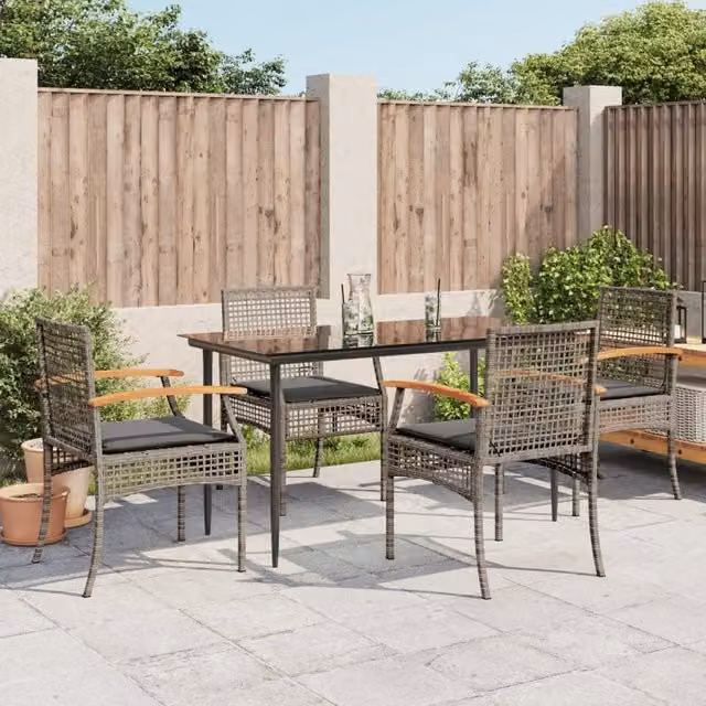 Berkfield Home 5 Piece Grey Poly Rattan Garden Dining Set with Cushions – 1