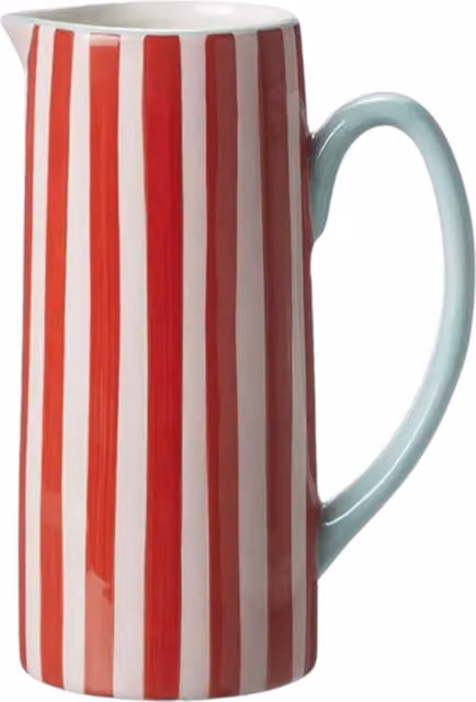 Kingsbury Gifts Striped Ceramic Cylindrical Tabletop Jug Vase in Red, White and Blue