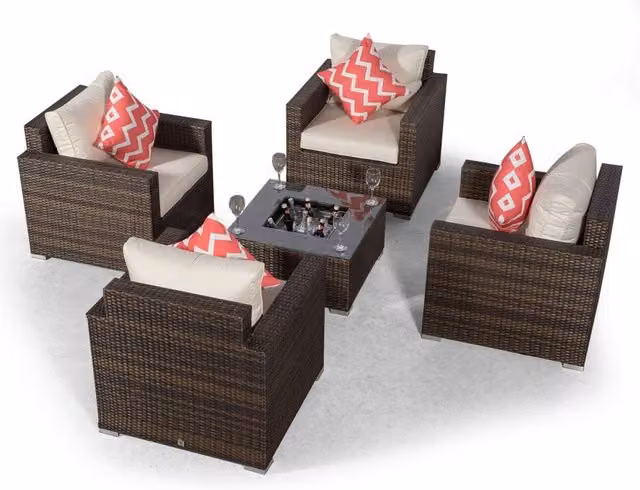 Giardino Sydney 4 Seater Rattan Sofa Set with Drinks Cooler Coffee Table in Brown