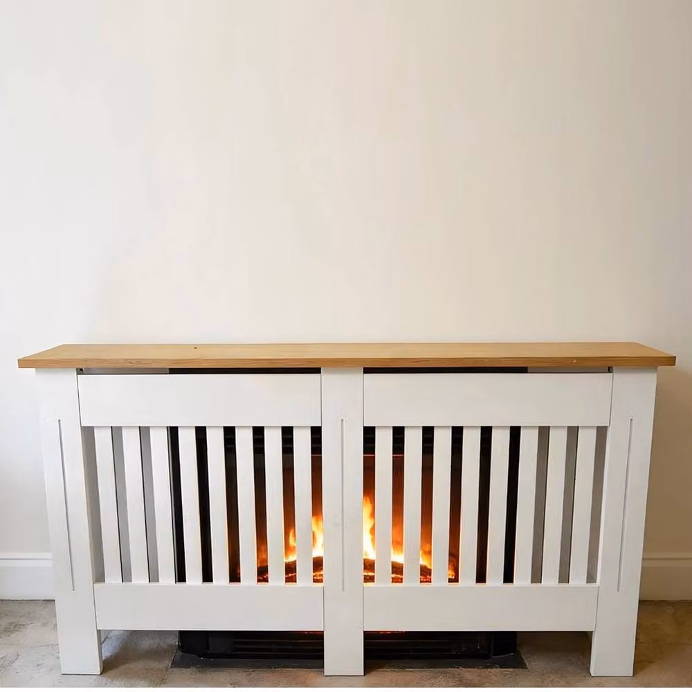 FORGEVIO White MDF Radiator Cover with Slatted Wooden Cabinet Doors – 3