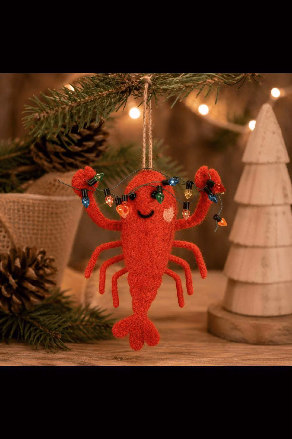 Sass & Belle Red Felt Lobster with Fairy Lights Christmas Tree Hanging Decoration – 2