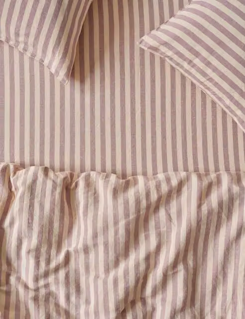 Piglet in Bed Pembroke Stripe Linen Rich Fitted Sheet, Purple Mix, 180 x 200 cm