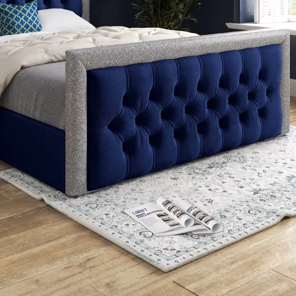KDMD Wolston Blue Soft Velvet Designer Bed Frame with Glitter Border, Small Double, W/D/H: 120 x 137 x 128 cm – 5