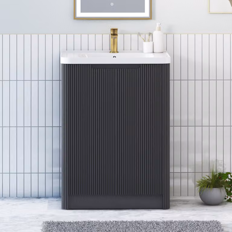 Royal Bathrooms Avenza 600mm Matt Obsidian Black Floor Standing 2 Door Vanity Unit with Ceramic Basin