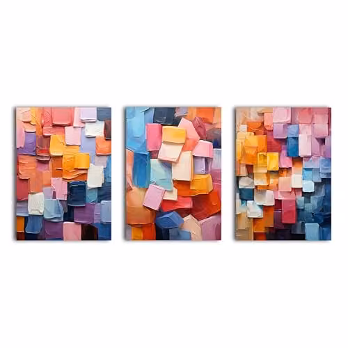 Simpa 3 Panel Abstract Rainbow Stone Canvas Wall Art, Multicolour Framed Landscape Artwork, W/H: 180 x 60 cm