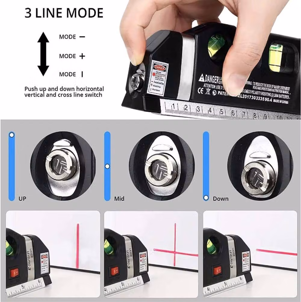 ATEK Multipurpose Laser Level and Spirit Level with 2.44 m Measuring Tape in Black – 9