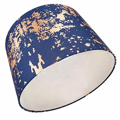 Happy Homewares Modern Round Cotton Fabric Lamp Shade in Blue with Copper and Silver Foil Design, Diameter: 30 cm – 3