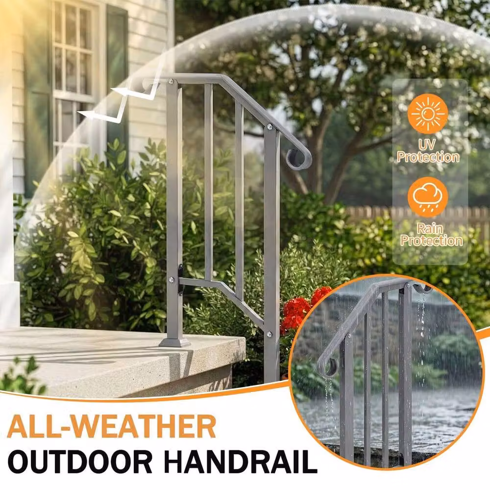 EONLION Galvanised Steel Stair Handrail in Grey, W: 100 cm, H: 200 cm – 2
