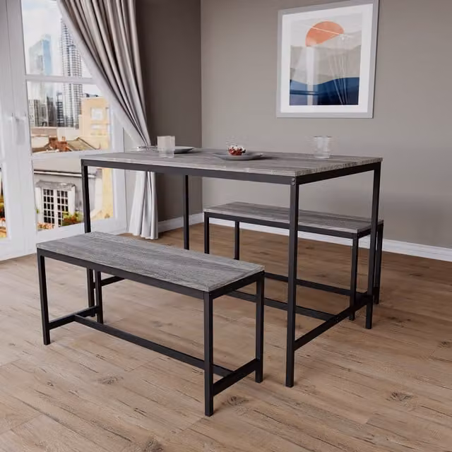 Vida Designs Roslyn 4 Seater Dining Table and Bench Set in Grey