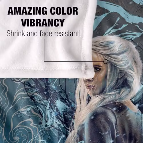 The Witcher Ciri Airbrush Silky Touch Super Soft Fleece Throw Blanket, White, W/D/H: 152 x 127 cm – 3