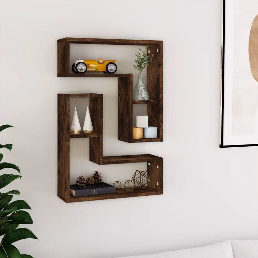 Berkfield Home Wall Mounted Shelves, 2 Piece Set in Smoked Oak Brown, W/D/H: 50 x 15 x 50 cm – 2
