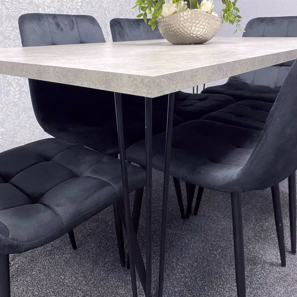KOSY KOALA Modern Dining Set with Brown Rectangular Table and 4 Black Velvet Chairs – 8