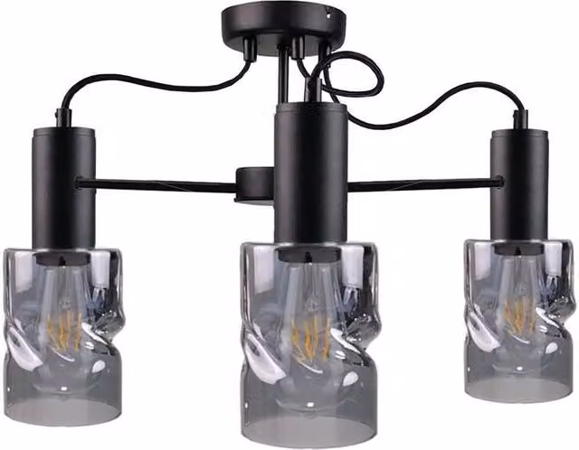 Netlighting Inger Multi Arm Semi Flush Ceiling Light in Black with 3x E27 Transparent Glass Cylinders, Diameter: 60 cm