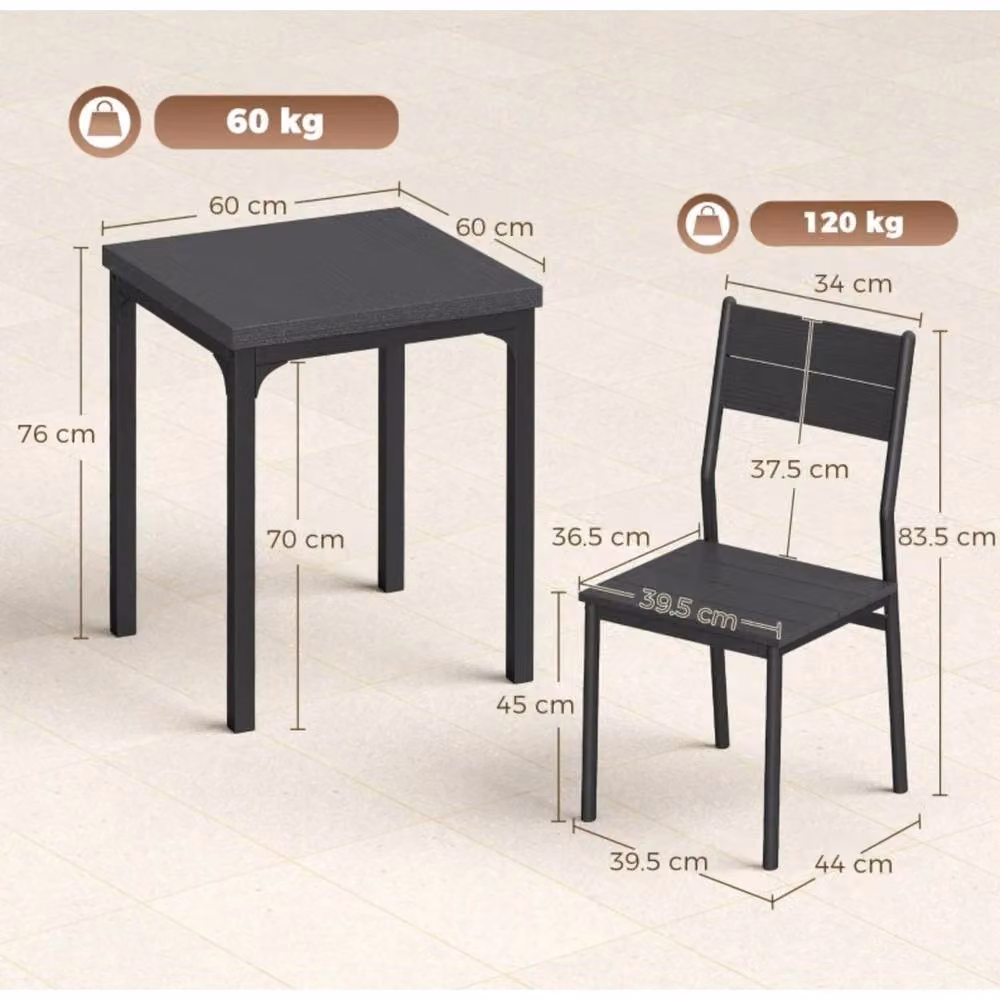 FORGEVIO Modern Compact Dining Set with Square Table and 2 Chairs in Matt Black – 2