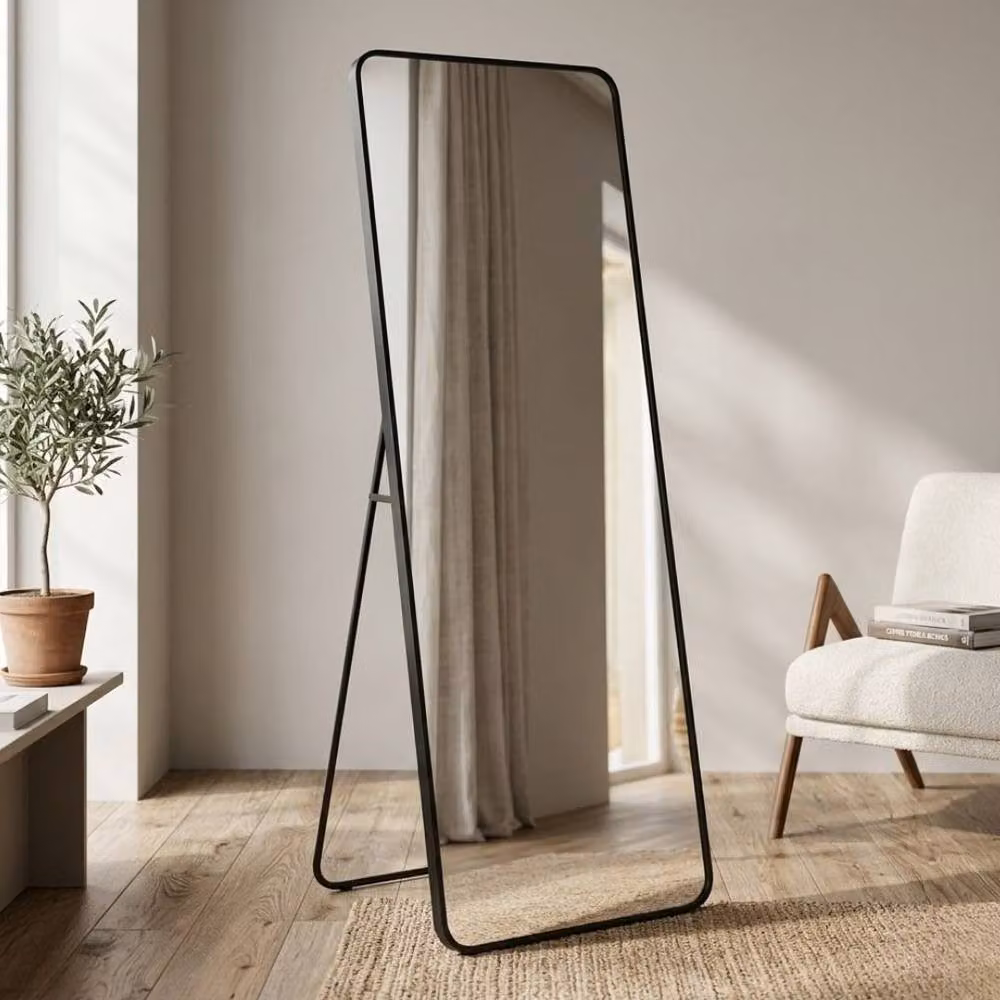 HOME LUXE INTERIOR Verona Black Soft Edged Metal Full Length Mirror, W: 60 cm, H: 165 cm – 3