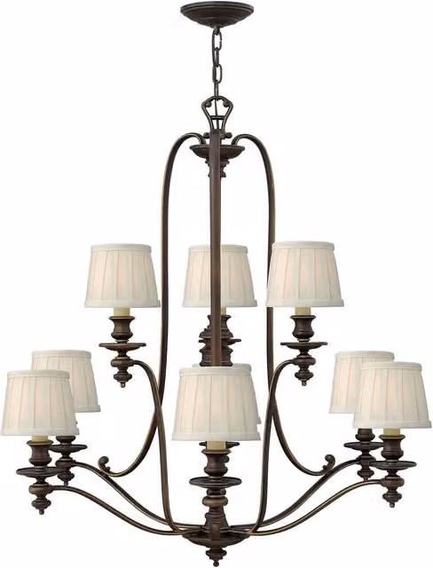 Loops 9 Bulb Royal Bronze Hanging Pendant Chandelier with Multicolour Fabric Shades, E14 LED Compatible