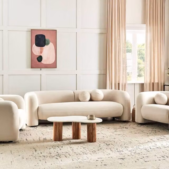 Wyld and Coco 5-Seater White Velvet Sofa Set with Scatter Cushions and Removable Covers