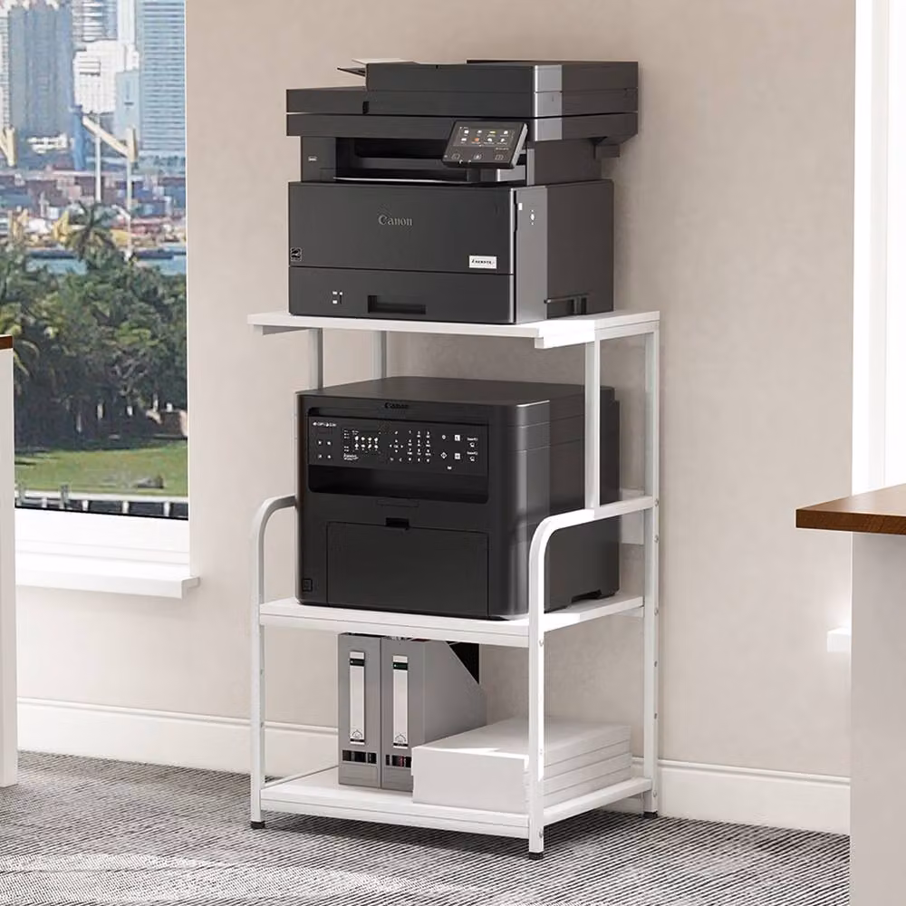 Huhote 3-Tier Rolling Printer Stand with Adjustable Shelves in White – 4