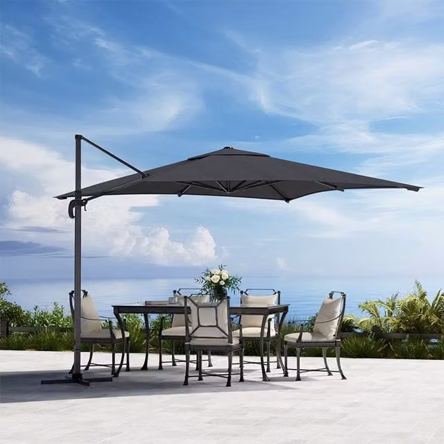 Komore 2.5m Cantilever Garden Parasol with Cross Base in Grey
