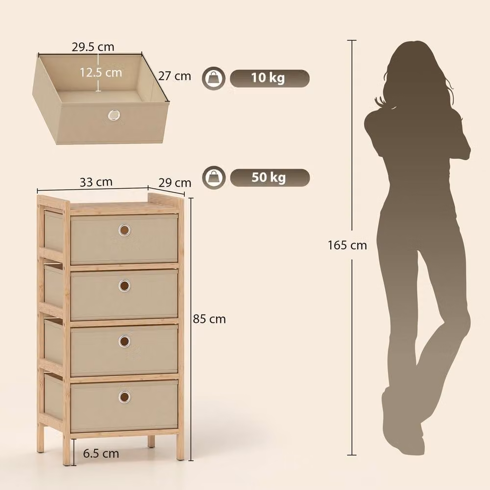 STILVORA Slim Chest of Drawers with 4 Fabric Drawers in Beige – 2
