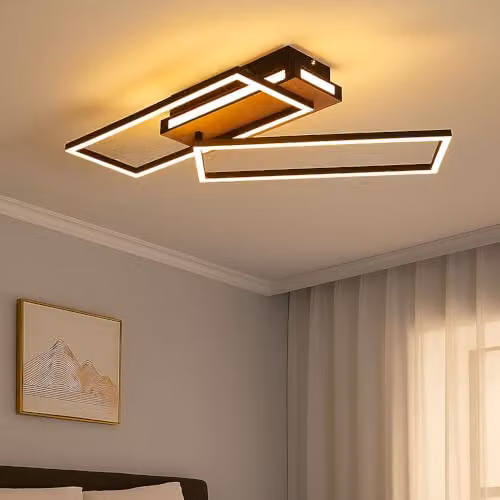 Globo Lighting LED Ceiling Light in Black and Wood, 34W, 1700 lm, Warm White, W/D/H: 49 x 60 x 10 cm – 2
