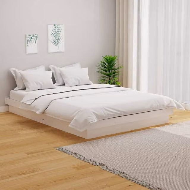 Berkfield Home White Solid Pine Wood Bed Frame W/D/H: 140 x 200 cm
