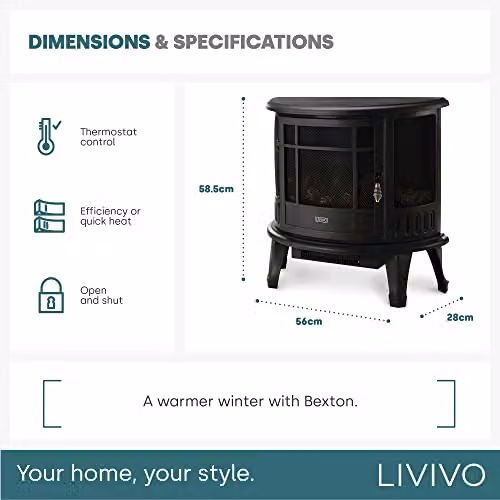 LIVIVO Panoramic Electric Log Fire Effect Heater with 1800W Heat Power and LED Lighting, Black – 8