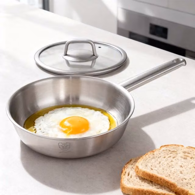 HomeKing Stainless Steel Uncoated Saute Pan, Silver, 24 cm