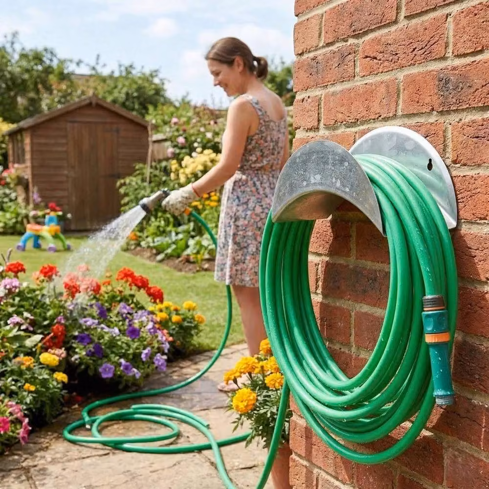 NESTLUNE Heavy Duty Wall Mounted Metal Garden Hose Pipe Hanger in Silver – 3