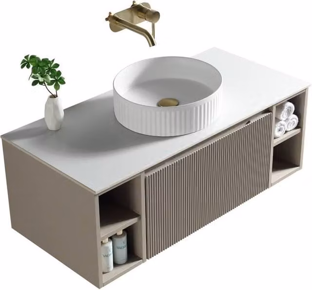 Bathroom Kingdom Flauto Soft Coffee Wall Hung Basin Drawer Vanity in Taupe, W: 100 cm
